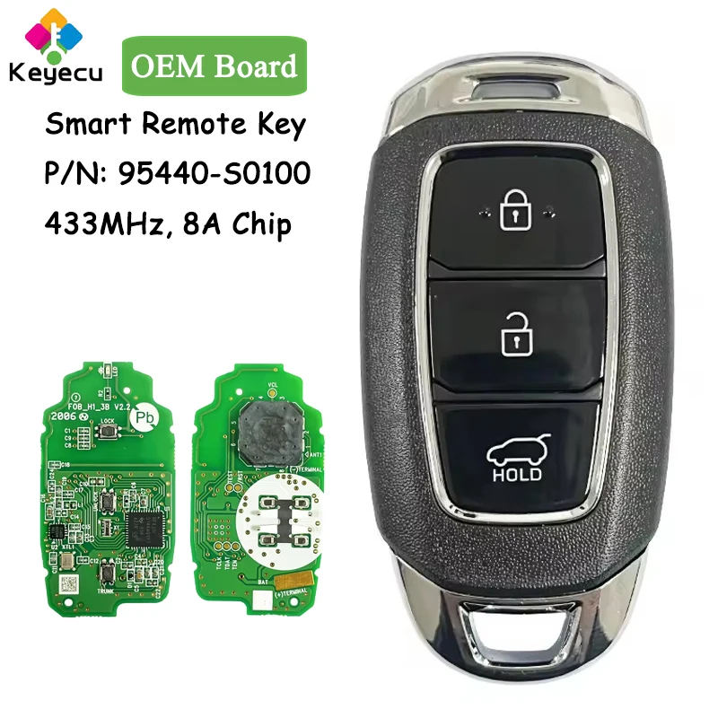 

KEYECU OEM-плата, умный пульт дистанционного управления, автомобильный ключ с 3 кнопками, чип 433 МГц, 8 А для Hyundai l30 N 2022 P/N: 95440-S0100