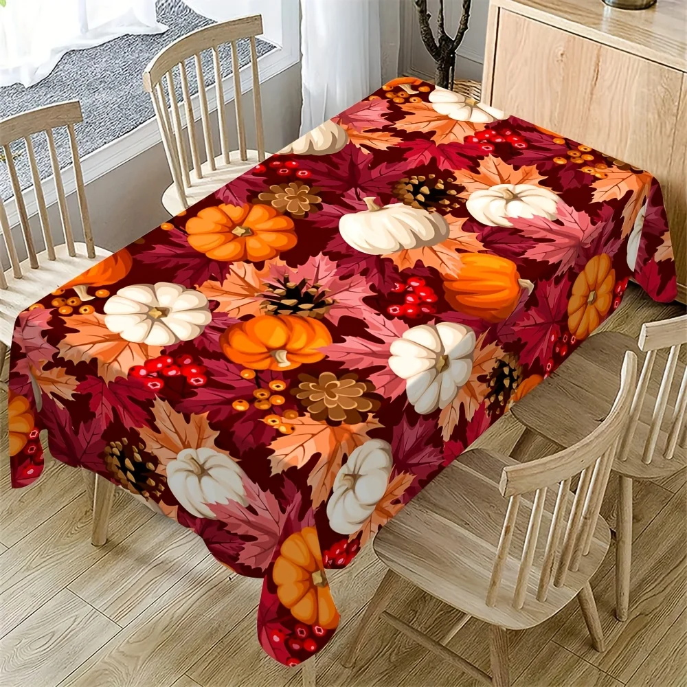 1pc  Fall Pumpkin Maple Leaf Tablecloth Waterproof Rectangle Thanksgiving Kitchen Dining Table Cover for Home Party Decor