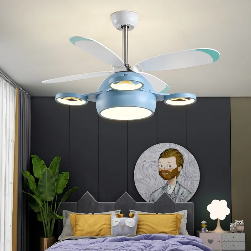 Modern and minimalist room fan lights for children's rooms, creative and personalized cartoon airplane ceiling fan lights