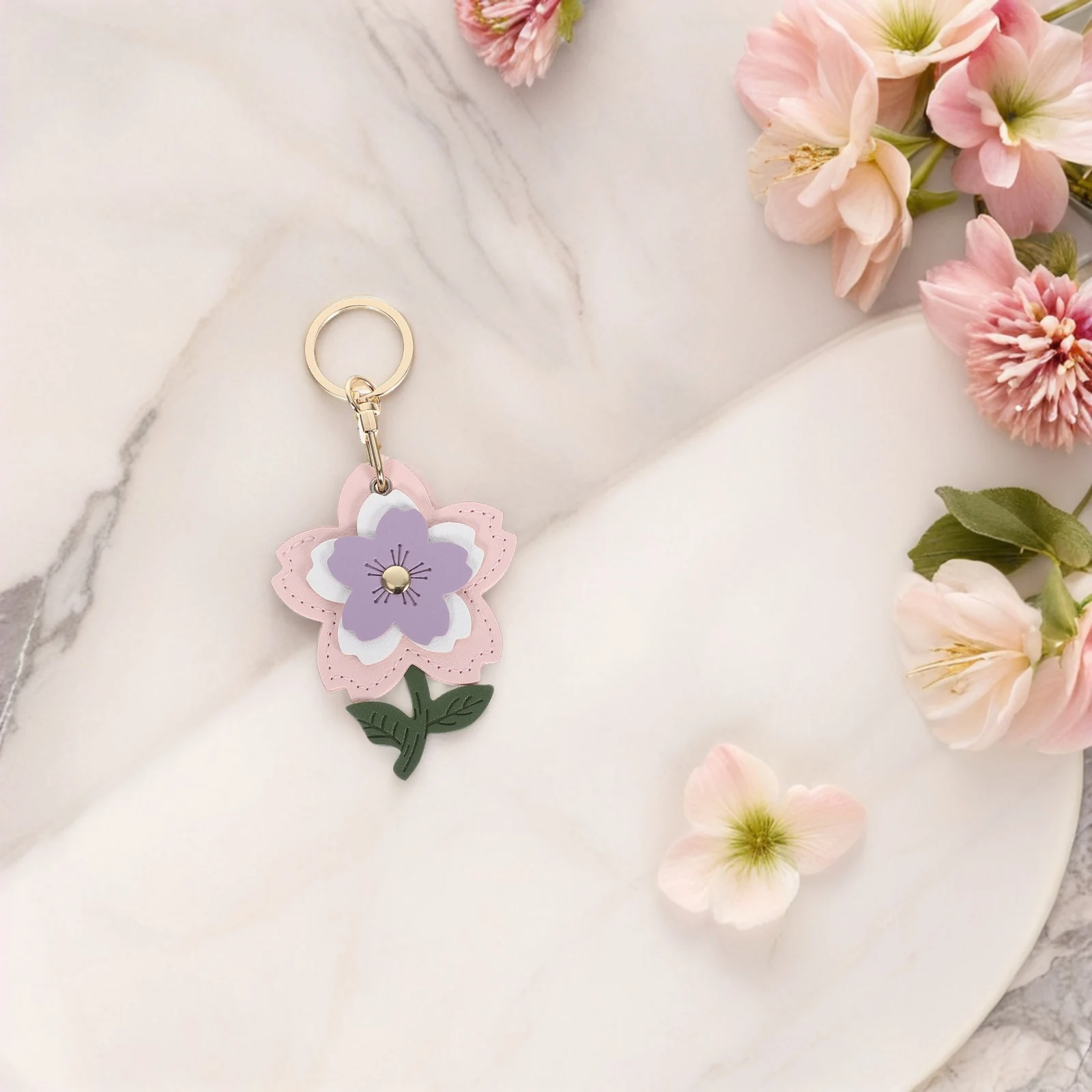 

Cherry Blossom Series Protective Case Keychain Purse Jewelry Flower Holder Wallet Key Ring Compact Key Holder Cute Keychains