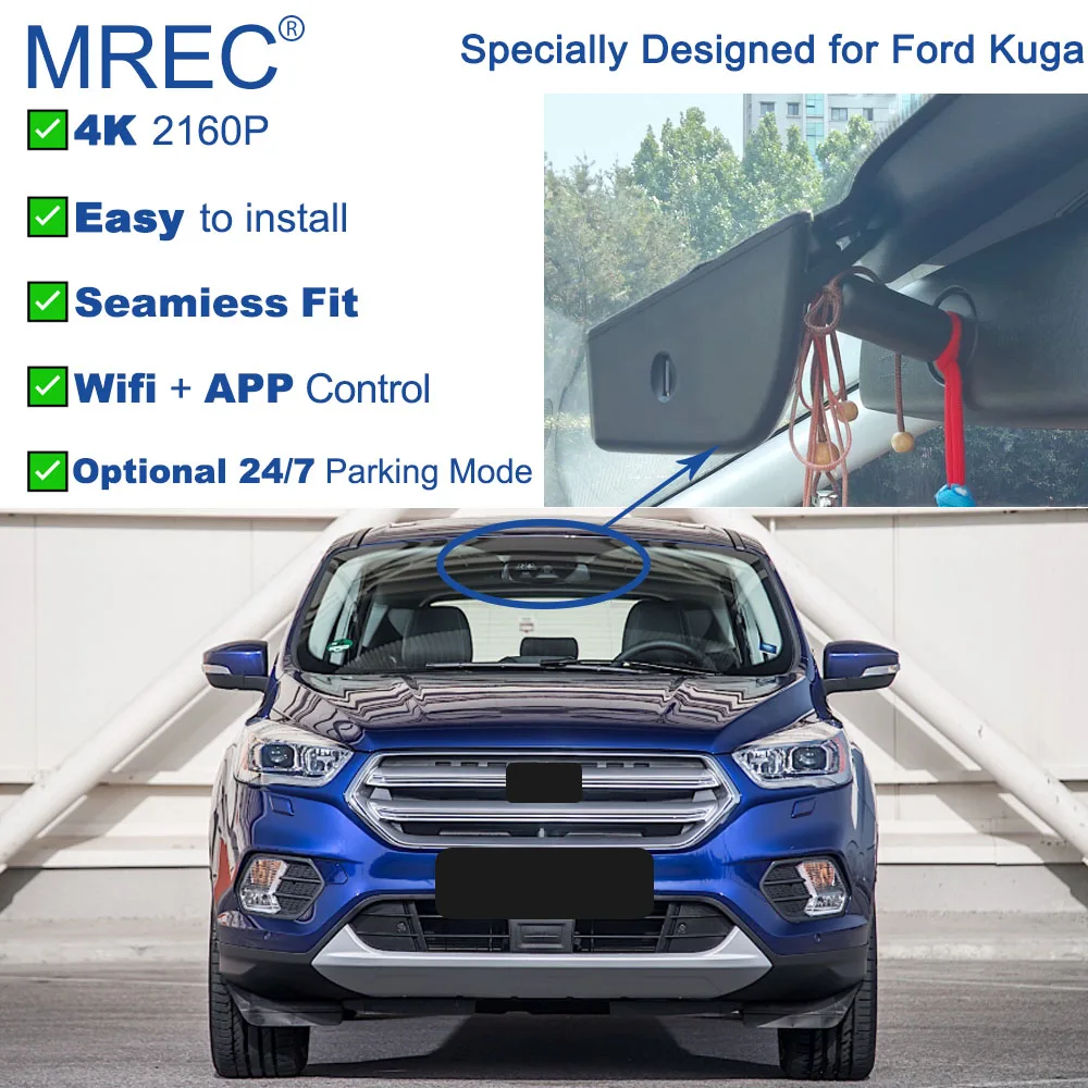 MREC-cámara de salpicadero para coche, grabación en bucle, monitoreo de estacionamiento, Wifi, aplicación frontal y trasera, Plug Play OEM 4K Ultra HD para Ford Kuga MK3
