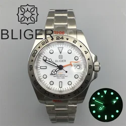 BLIGER 40mm/43mm Men's Watch NH34 Automatic Movement stainless Silver case GMT Watch Hand Sapphire Glass black digital Bezel