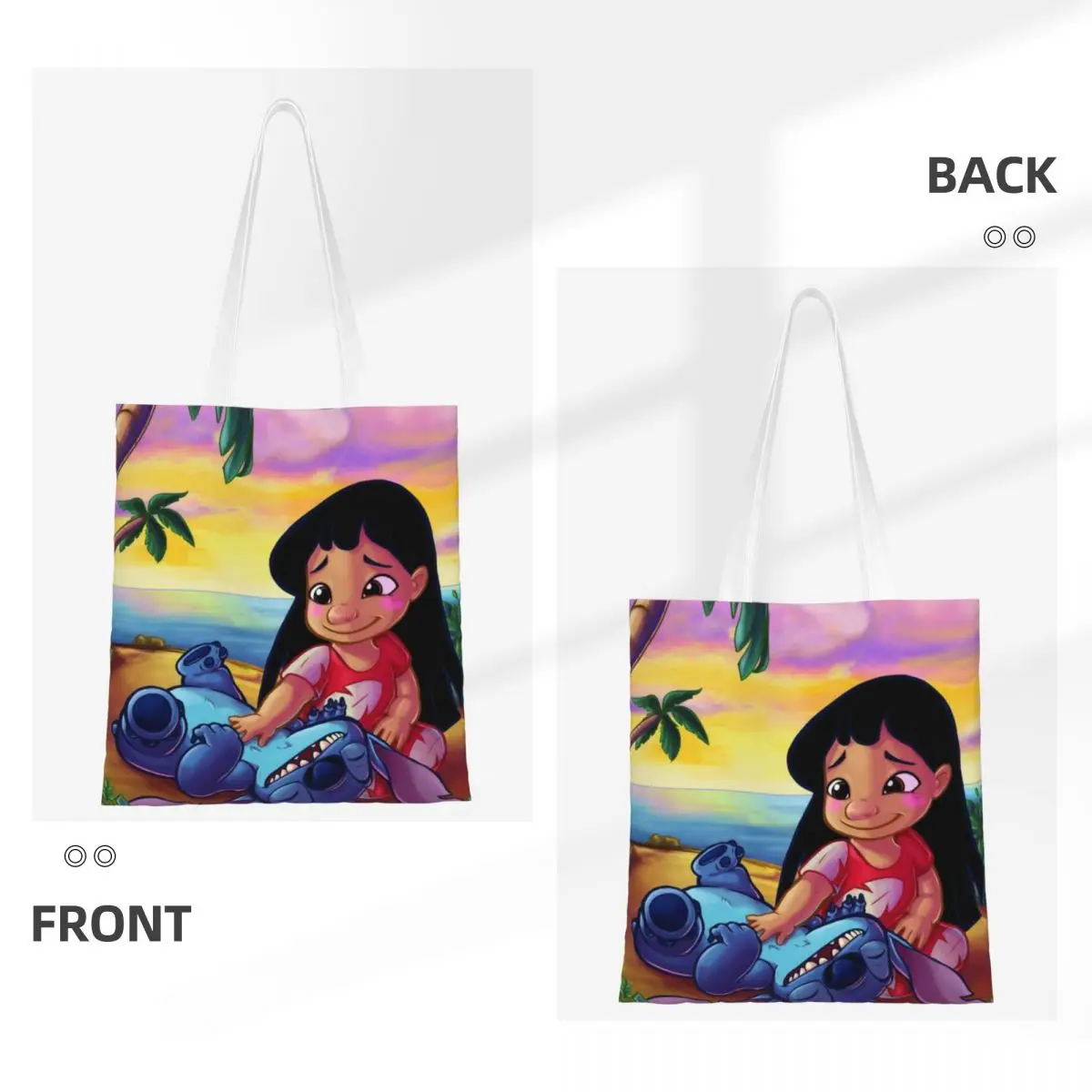 Custom Fashion Printed Lilo And Cartoon Anime Manga Stitch Tote Shopping Bag Reusable Canvas Shoulder Shopper Handbag