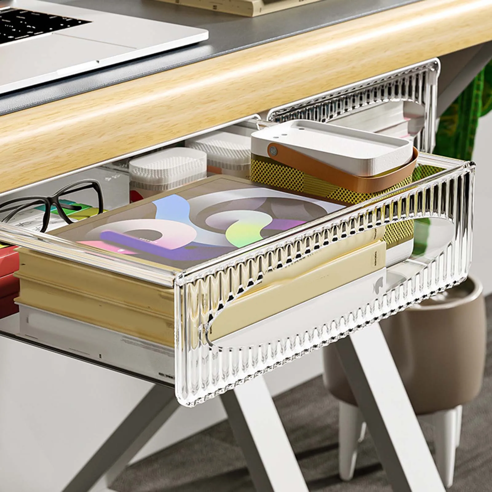 Under Desk Drawer Organizer Self Stick Pencil Tray Storage Box Large Capacity Undertable Drawer Storage Organizer for Home