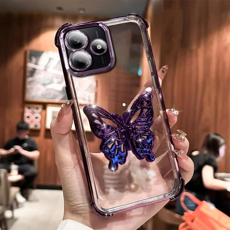 Luxury Case with Butterfly Bracket for Xiaomi, Cover for Redmi Note 14, 13, 12, Pro plus, 14C, 13C, 12C, 10, 5G Shockproof Cases