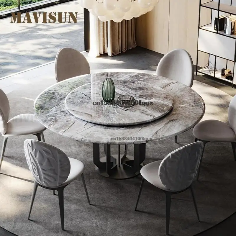 

Italian Kitchen Table Sets Natural Texture Marble Tabletop Large Apartment Home Furniture Round Dinning Tables With Turntable