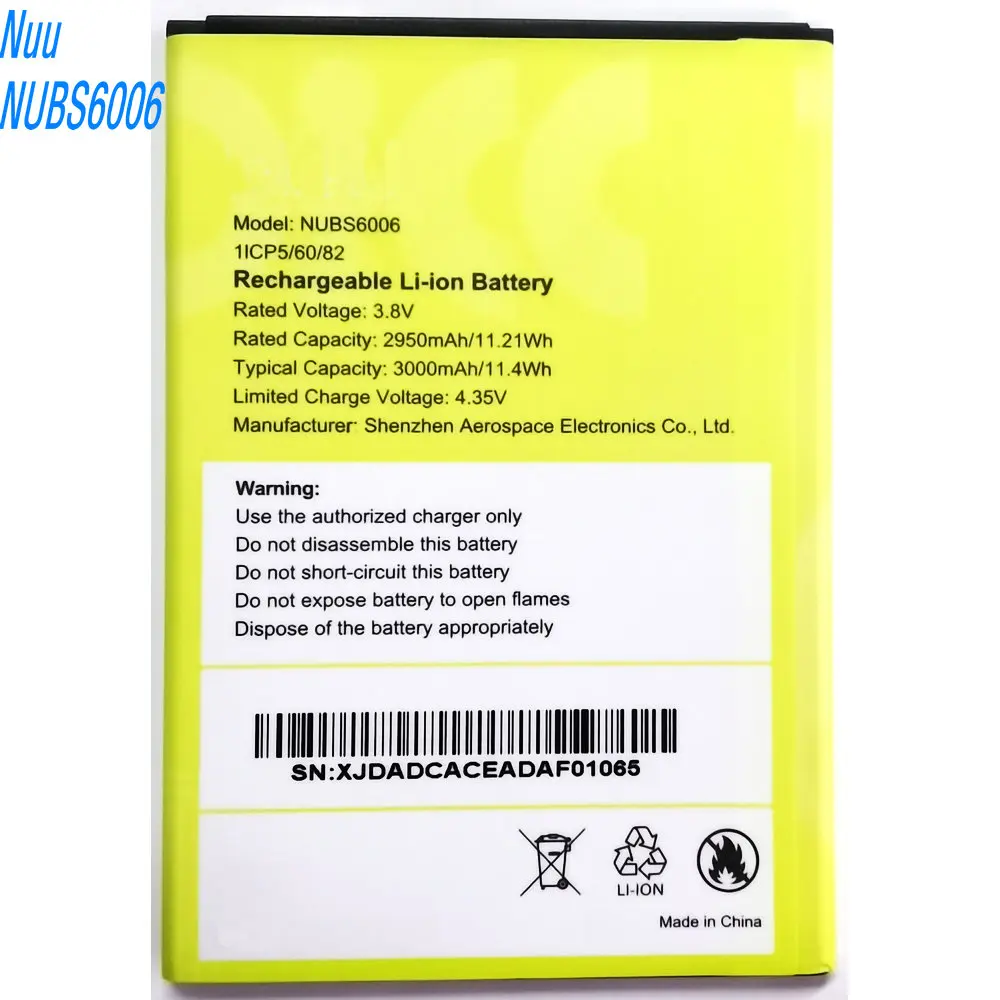 

3.8V 11.4Wh NUBS6006 Replacement Li-ion Battery for Nuu Mobile Phone 1ICP5/60/82