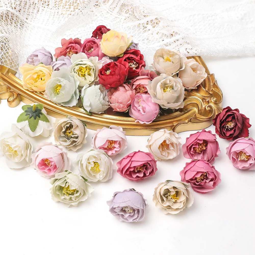 10/20Pcs 4cm Rose Bud Artificial Flowers Heads Wedding Decoration Home Decor Wreath Scrapbooking Craft Fake Flowers Accessories