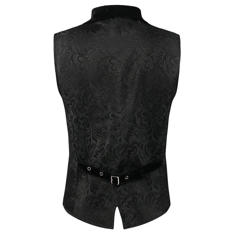 Men's Gothic Victorian Long Waistcoat, Vintage Renaissance Tailcoat Vest with Velvet Collar & Adjustable Belt for Halloween - view 3
