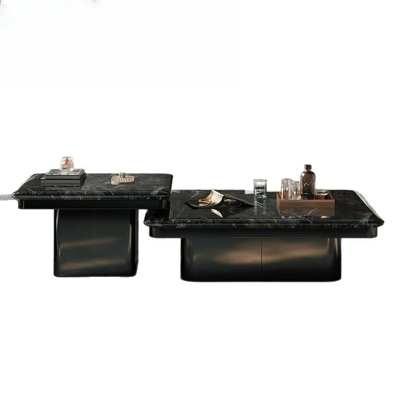 

Italian minimalist square light luxury supercrystalline stone combination coffee table modern small apartment simple household