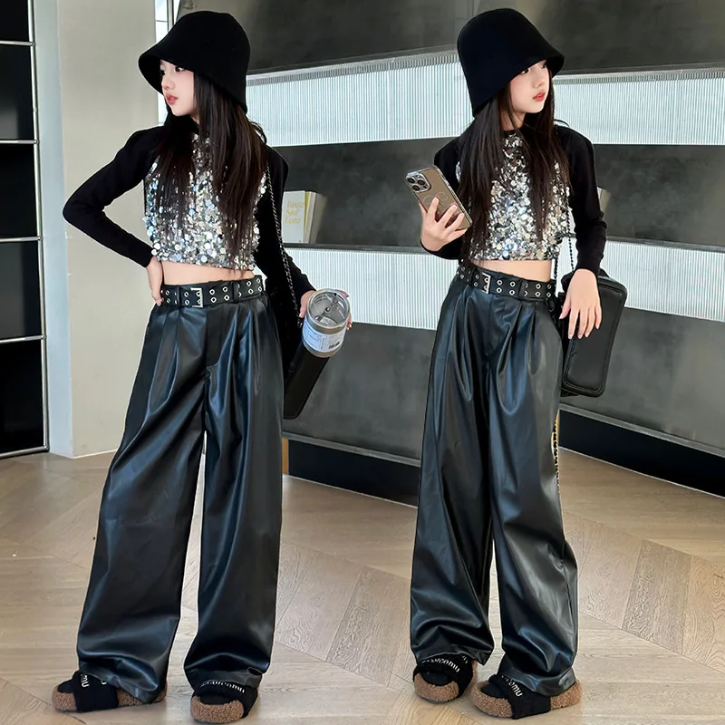 

Girls Suits Children 2024 New Autumn Collection Fashion Top and Trousers Two-piece Set Clothes European Fashion Style Suits