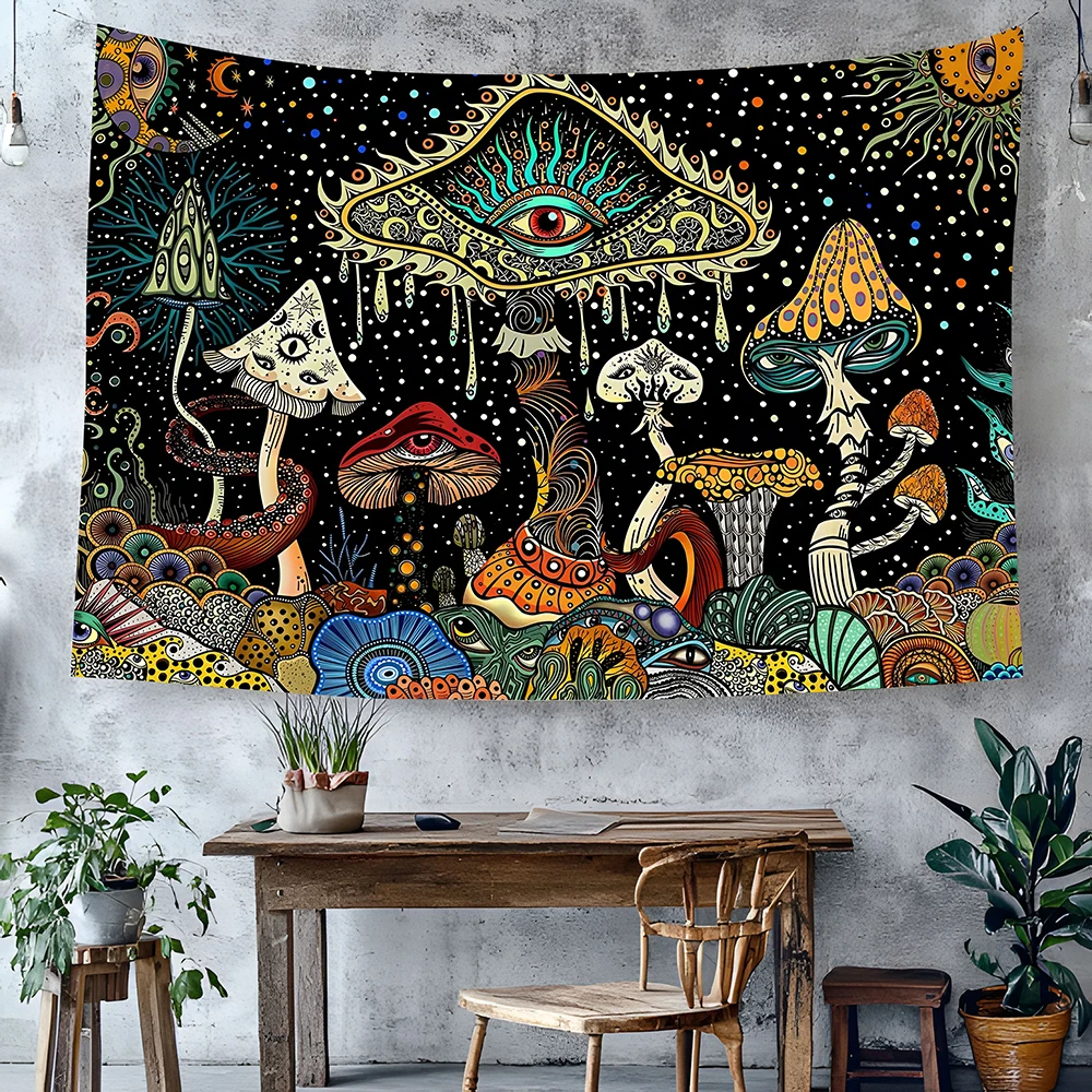 Tapiz de setas, tapiz de ojos psicodélicos, tapiz de mar, tapiz bohemio de pavo real, tapiz abstracto de océano, colgante de pared, 1 ud.