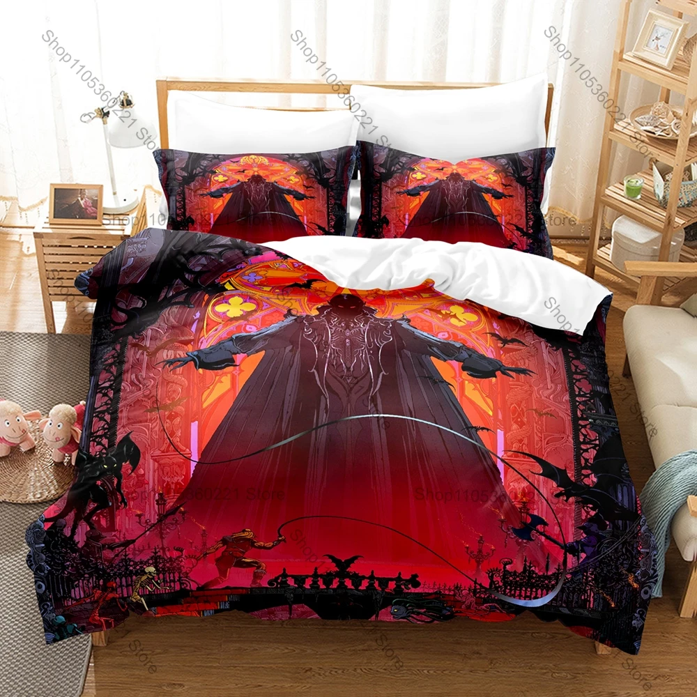 Gothic Dark Castlevania Bedding Set 3PCS Vampire Castle Anime Printed Japanese Game Duvet Cover Set for Bedroom Decor