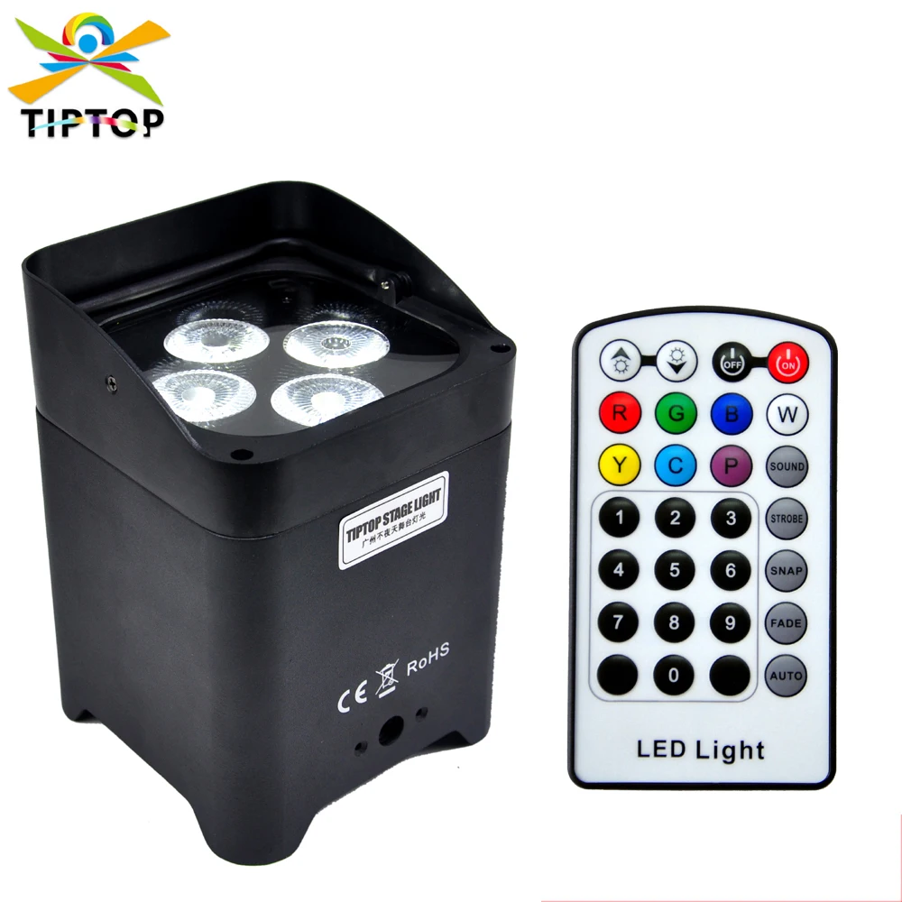 TIPTOP 2.4G Wireless DMX 512 Led Stage Par 4x18W RGBWAP 6 Color 25 Degree Truss Decoration Light IRC Remote Control Black Case