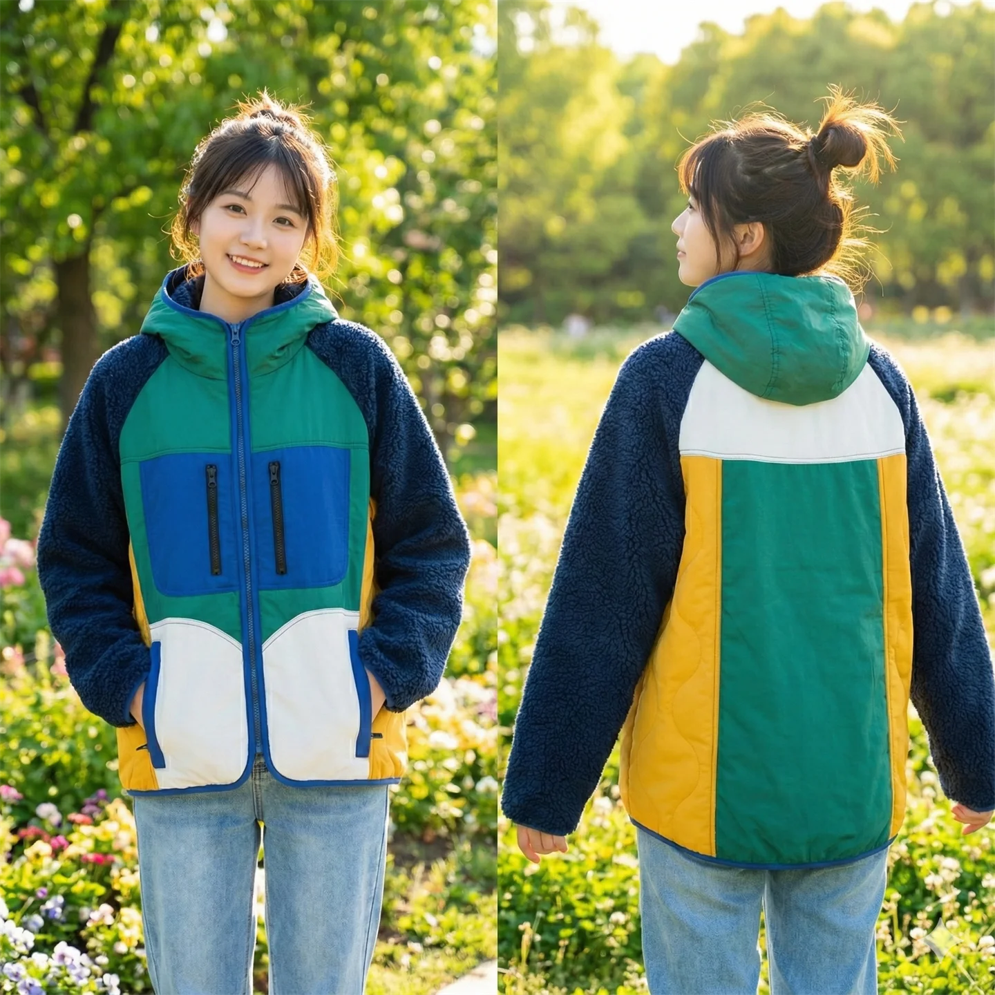 Japanese Sle Soft Girl Harajuku Loose Workwear Jaet Thin Lamb Fur Cotton Coat with Hood for Girls Color Blo Design Sweet