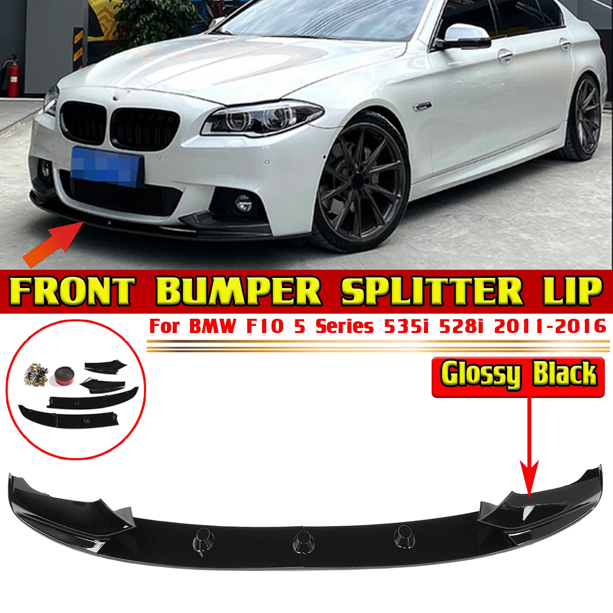 F10 4x Car Front Bumper Lip Diffuser Splitters Body Kit Aprons Cover Guard Trim For BMW F10 5 Series 535i 528i M Sport 2011-2016