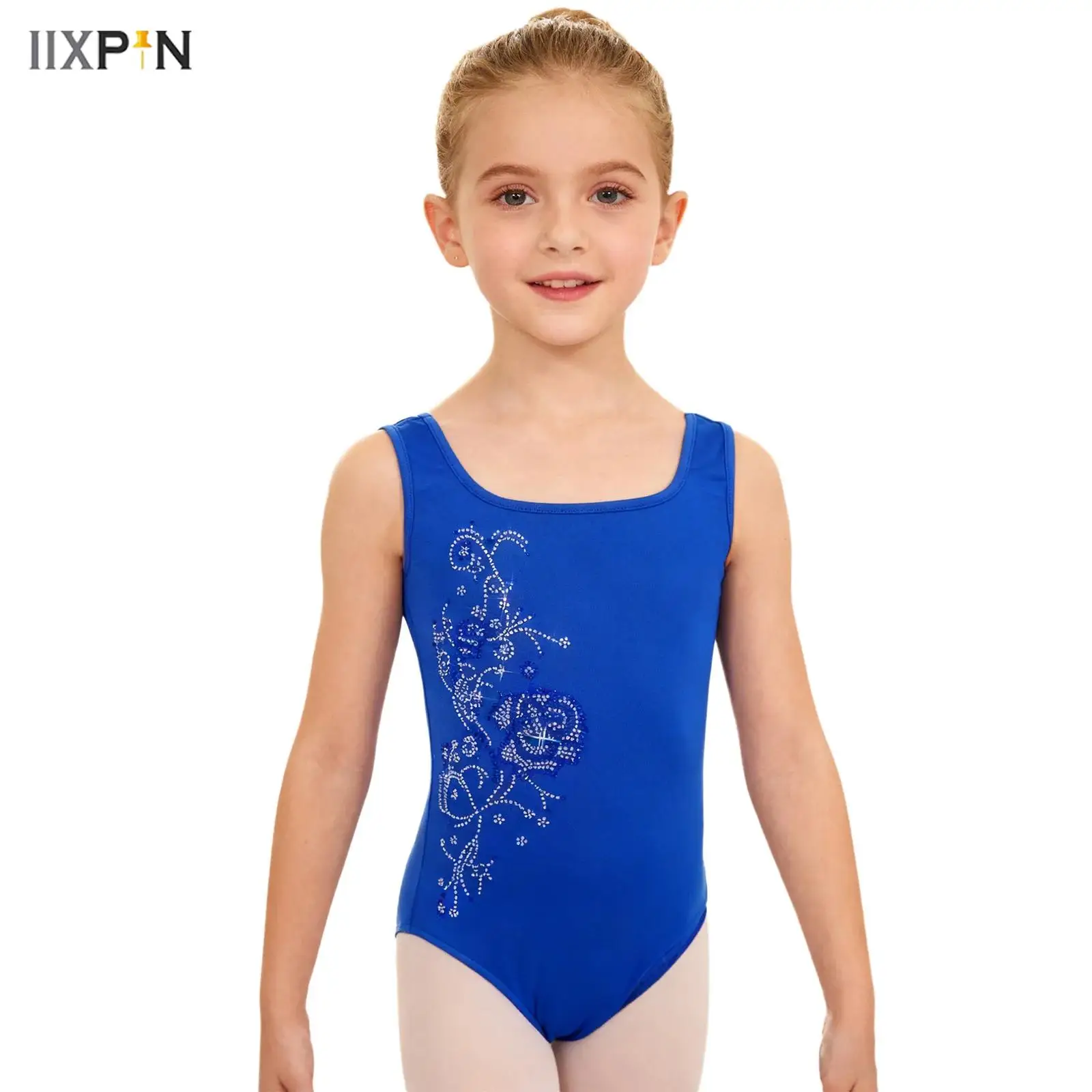 الفتيات حجر الراين زهرة الباليه ملابس رقص الجمباز ساحة الرقبة أكمام رقيقة صوف مبطن ارتداءها للجمباز الشكل التزلج #1