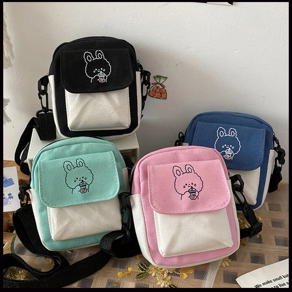 Bolso de hombro de lona para mujer, bandolera pequeña de moda coreana para niña, estudiantes, bolsos de tela de algodón para mujer