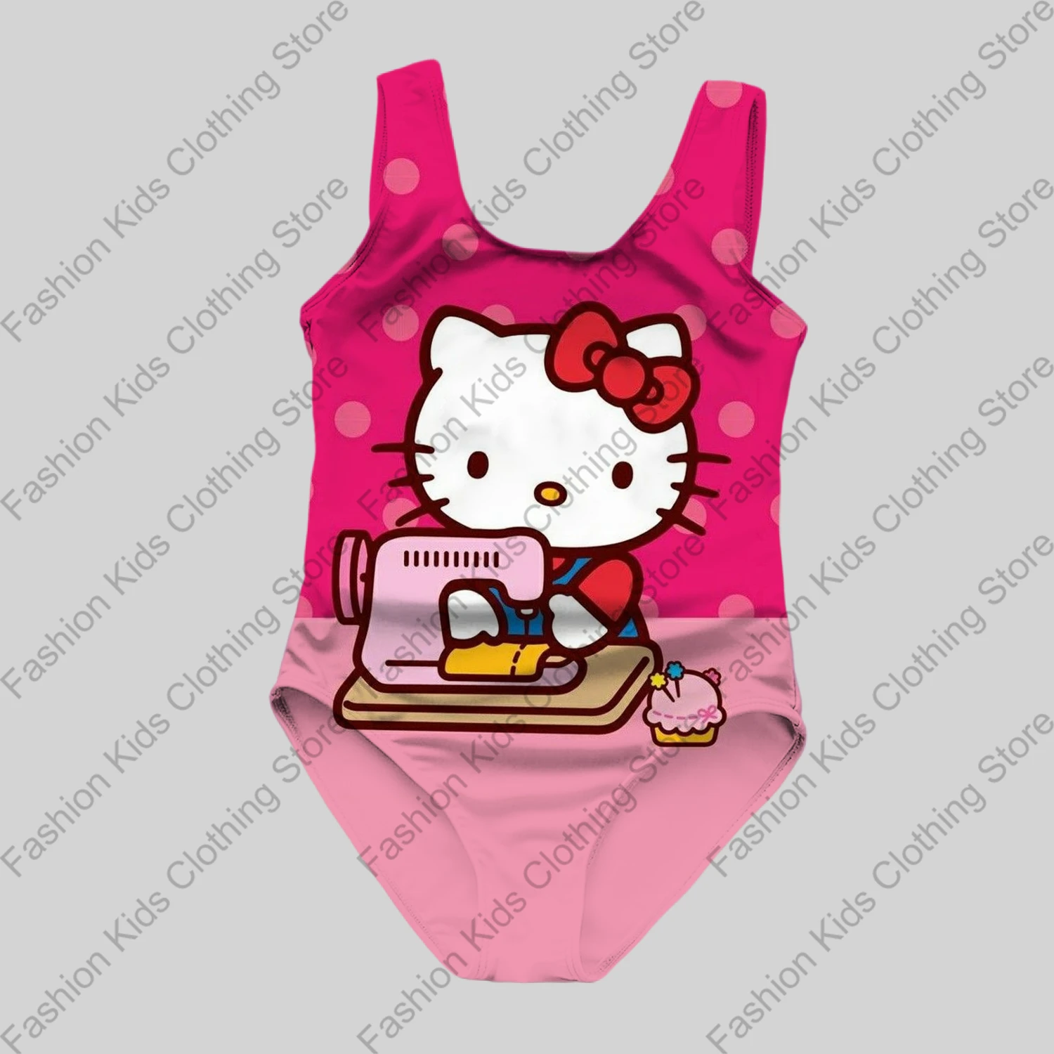 MINISO Girls Summer One-Piece Swimsuit Fashion Cartoon Cute Hello Kitty Print Women Swimwear Girl Sleeveless Girls Swim Clothing