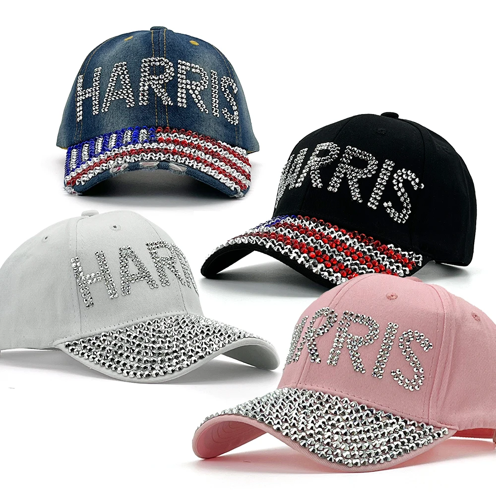 

Kamala Harris 2024 Rhinestone Bling Hat Fashion Campaign Hat Patriotic Election Day HARRIS Sparkly Headwear Support Cap