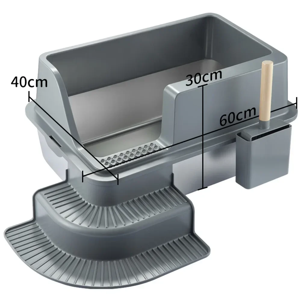 Stainless Steel Cat Litter Box Semi-closed Staircase ABS Cat Shovel Cat Litter Box Oversized Anti-splash