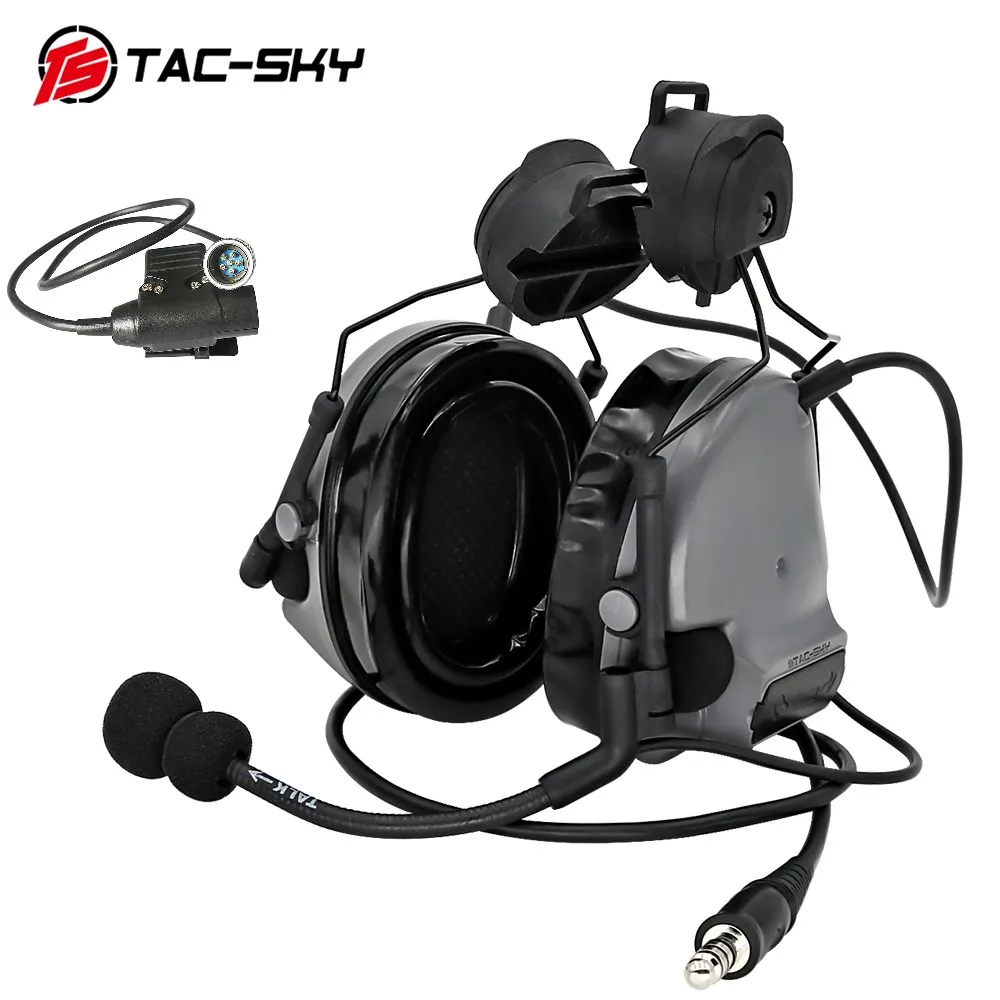 TS TAC-SKY ARC Track Tactical Helmet COMTAC III Noise Cancelling Pickup Bracket Headphone + PRC u94ptt + Headband