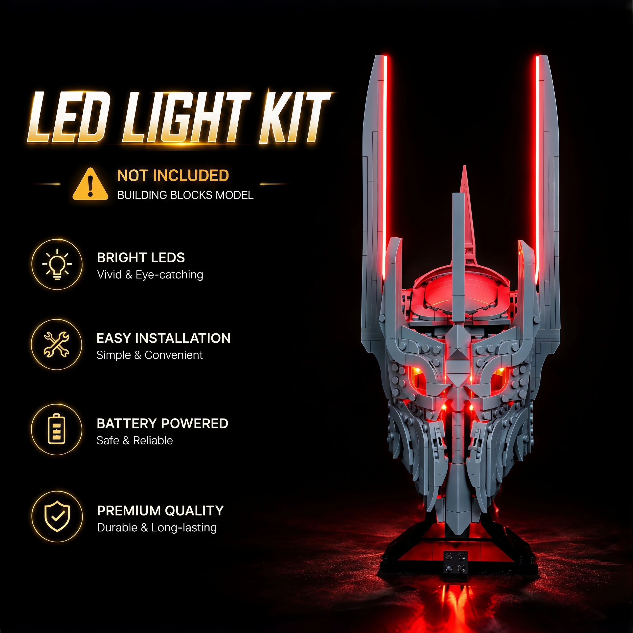 

HPROSPER LED Accessory Light (No Model) For LEGO 11373 Icons The Lord of the Rings: Sauron's Helmet Easy Install Hidden Wiring