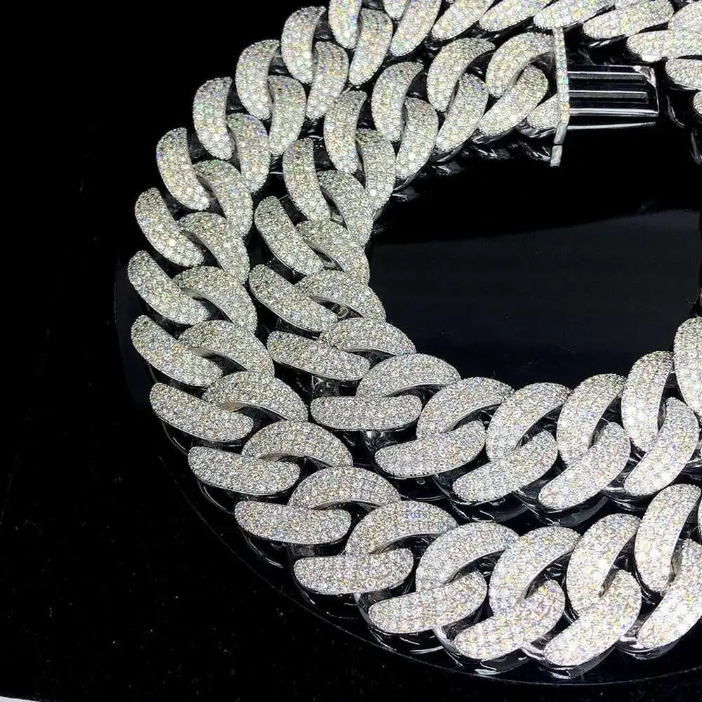 Custom Huge Hip Hop Iced Out Jewelry 25mm 925 Silver Moissanite Miami Cuban Link Chain