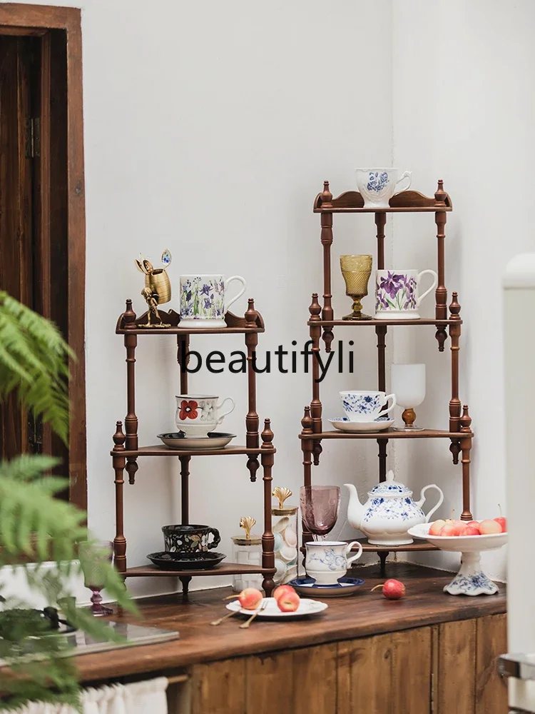 

Medieval Home Furnishing Cup Saucer Living Room Wall Floor Floor Multi-layer Shelf Decorative Display Rack Multifunctional Shelf