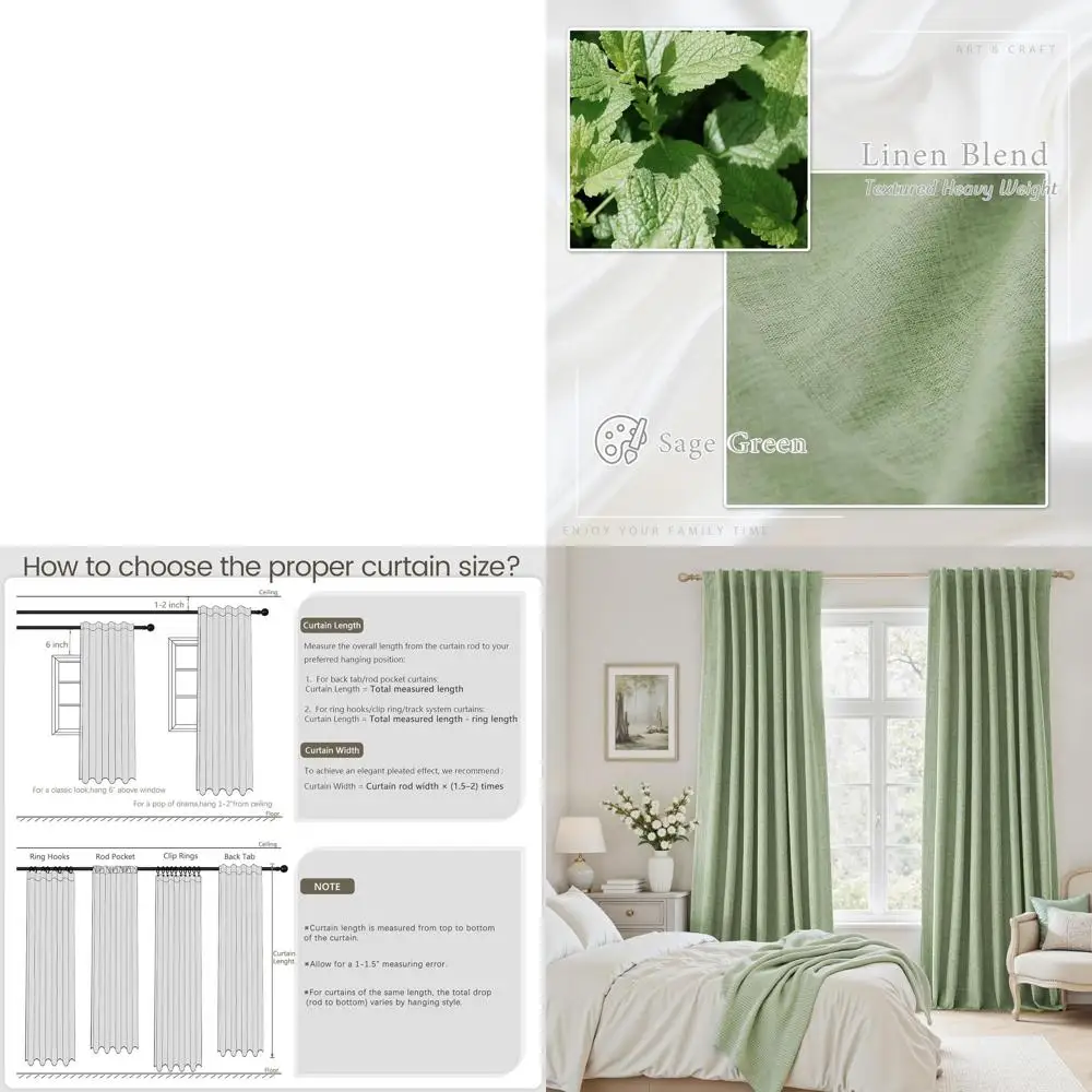 

Sage Green 90 Thermal Insulated Back Tab Blackout Curtains for Bedroom