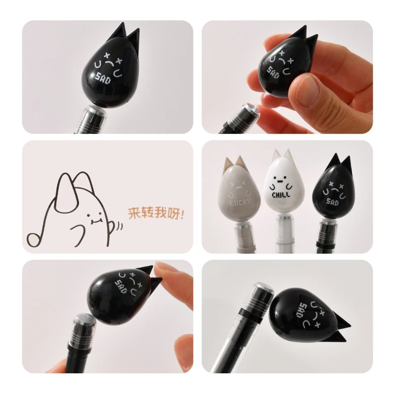 New Funny Cat Smooth Magnetic Floating Pen For Pressure Relief And Healing, Water-Based Pen With Three Colors 0.5Mm Long Cap