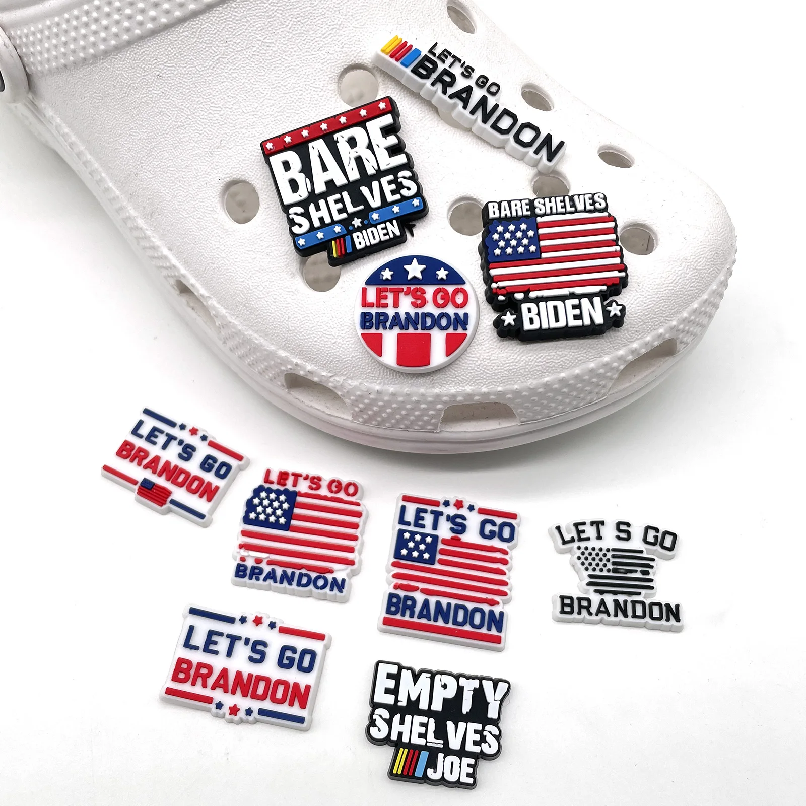 Hot 1pcs National Flag Style Shoe Charms Funny DIY Slogan Accessories Fit Sandals Buckle PVC Decorate Unisex Adults Party Gifts