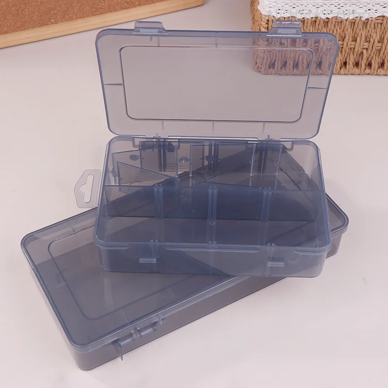Caja de piezas multirejilla, caja de almacenamiento de herramientas de rejilla de elementos electrónicos de plástico gris transparente, caja de accesorios de rejilla de tornillo pequeño