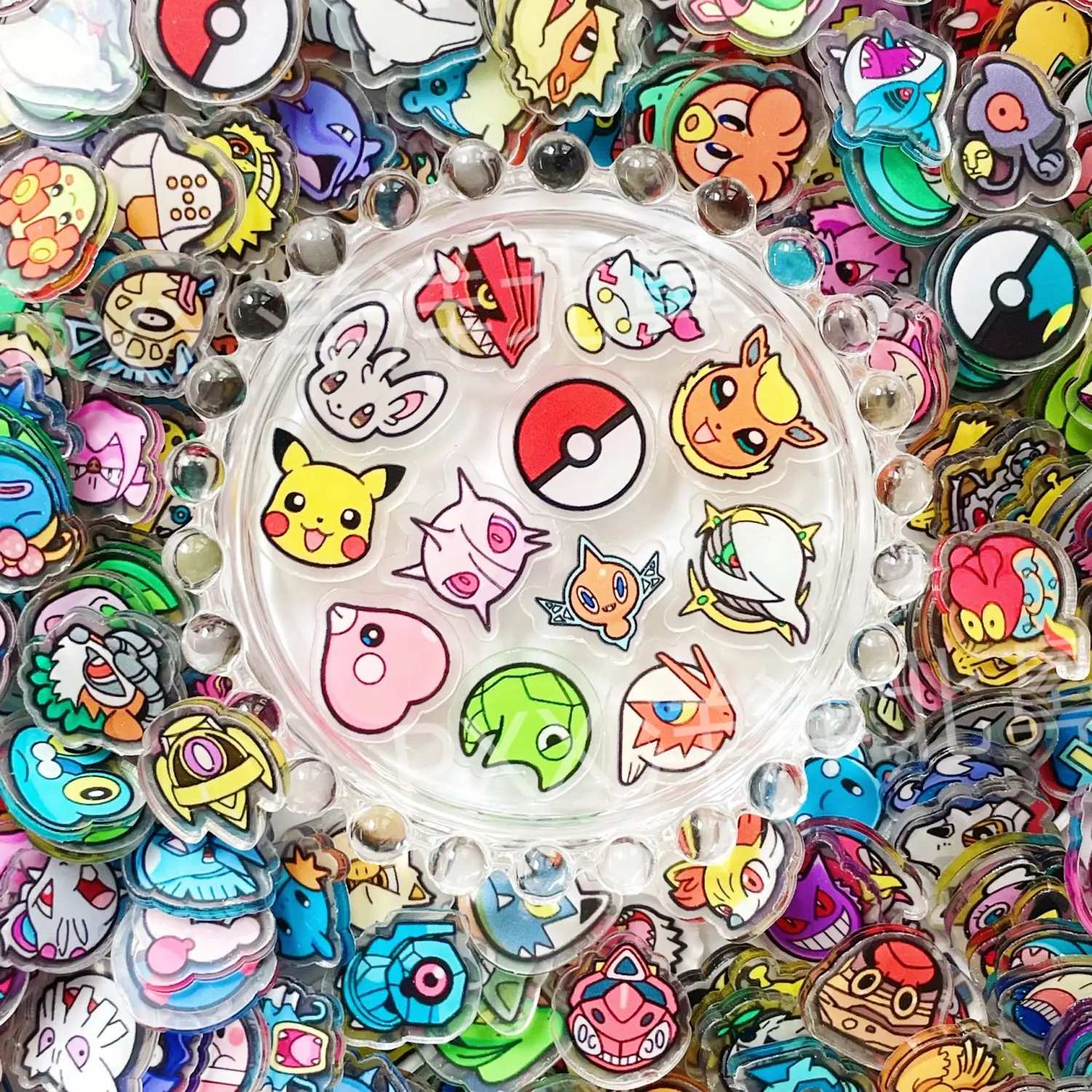 100 Piezas de Acrílico Pokémon de 2cm, Pegatinas Hechas a Mano, Manualidades, Mercancía de Anime, Marco de Fotos Gratis, Juguete Shaker