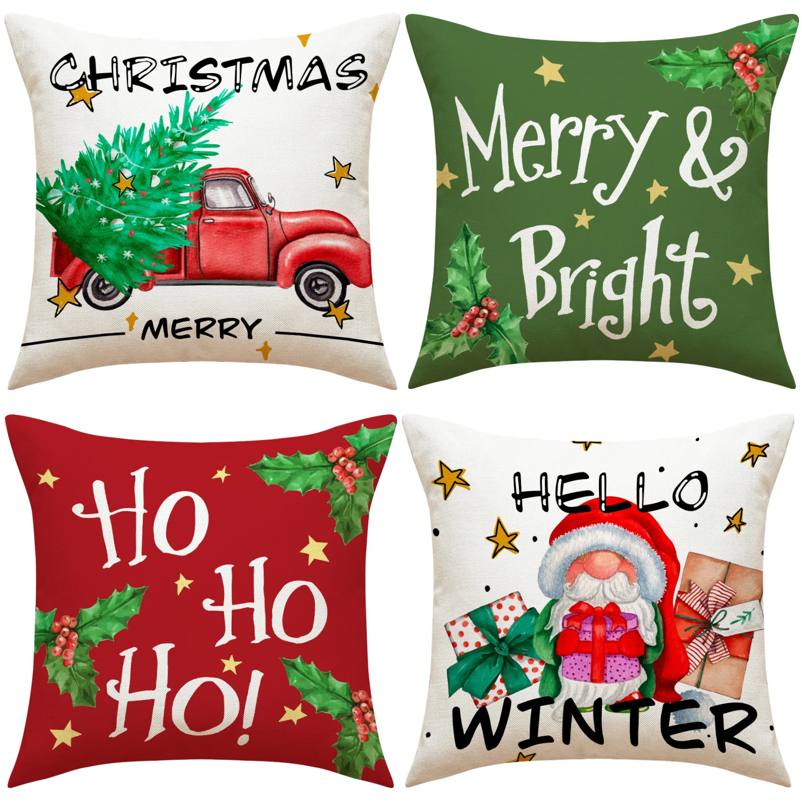 

45cm Christmas Cushions Covers Linen Decorative Pillows for Sofa Print Lumbar Pillow Decoration Home Christmas Decorations 2023