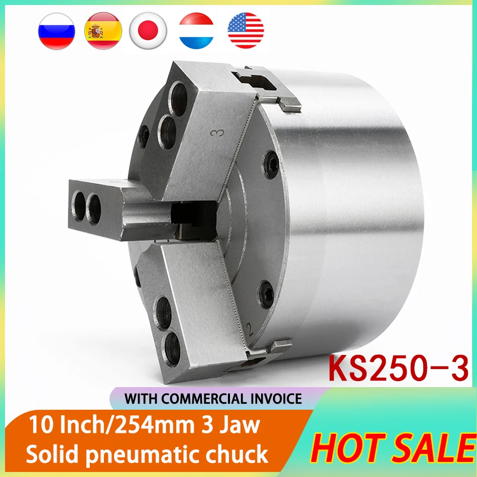 

10 Inch 254mm Solid 3-jaw Pneumatic Chuck KS250-3 For Air CNC Lathe Machine Tool Rotating Power Chuck Fixture Complete Set