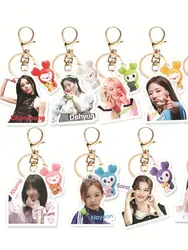 KPOP TWICE Cartoon Merch Keychain for Women Men Kawaii Fashion Acrylic Key Ring Holder Gifts Car Bag Charm Accessories