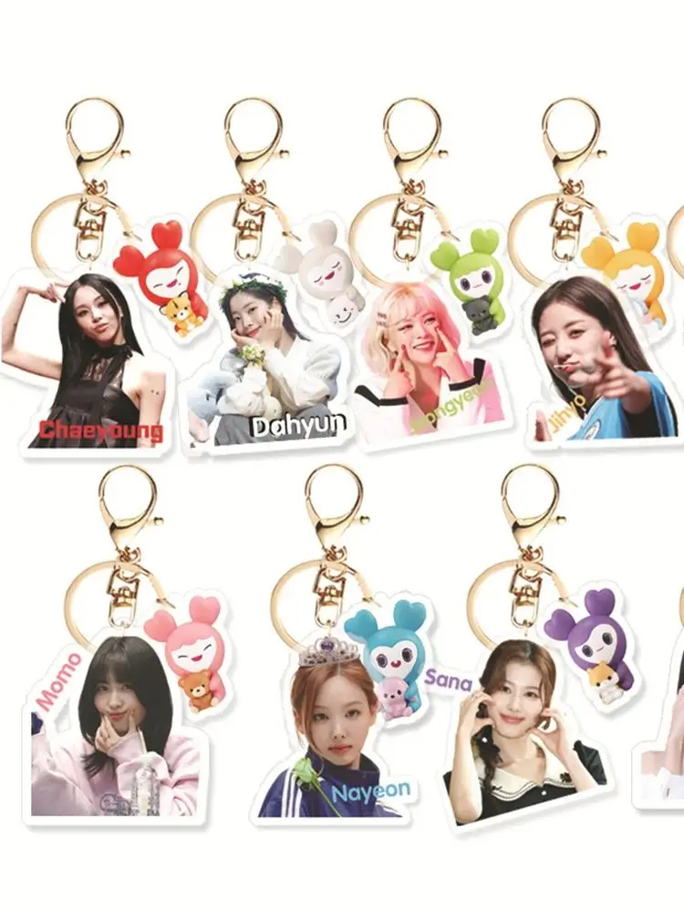 KPOP TWICE Cartoon Merch Keychain for Women Men Kawaii Fashion Acrylic Key Ring Holder Gifts Car Bag Charm Accessories