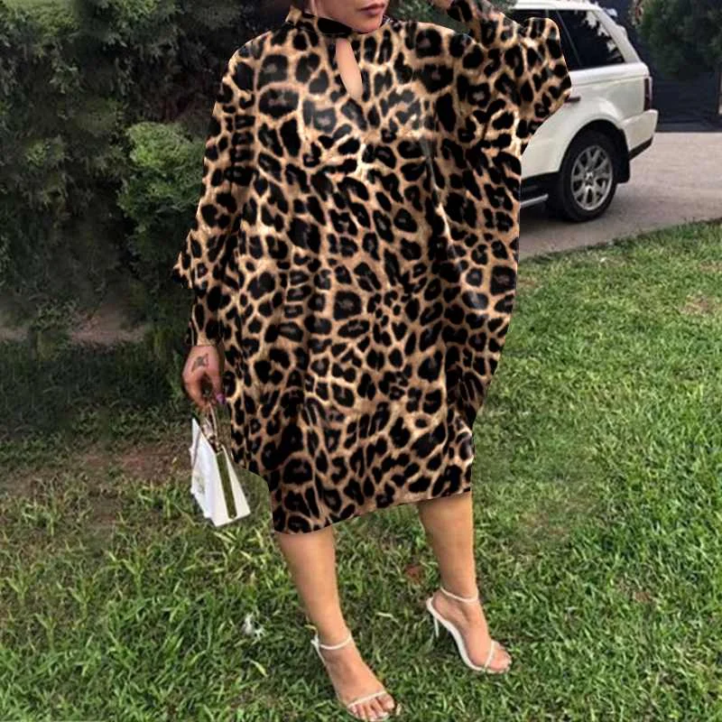 Women Dress Summer Bat Sleeve Party Evening Dresses Women\'s Fashion Large Loose Leopard Midi Dress Sexy Mid-calf Sundress Robe