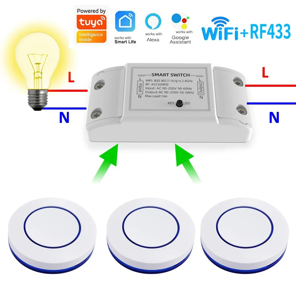 Tuya WiFi 16A/10A Smart Switch Wireless Remote Control Timer Switch Compatible Smart Life App Alexa Google Home