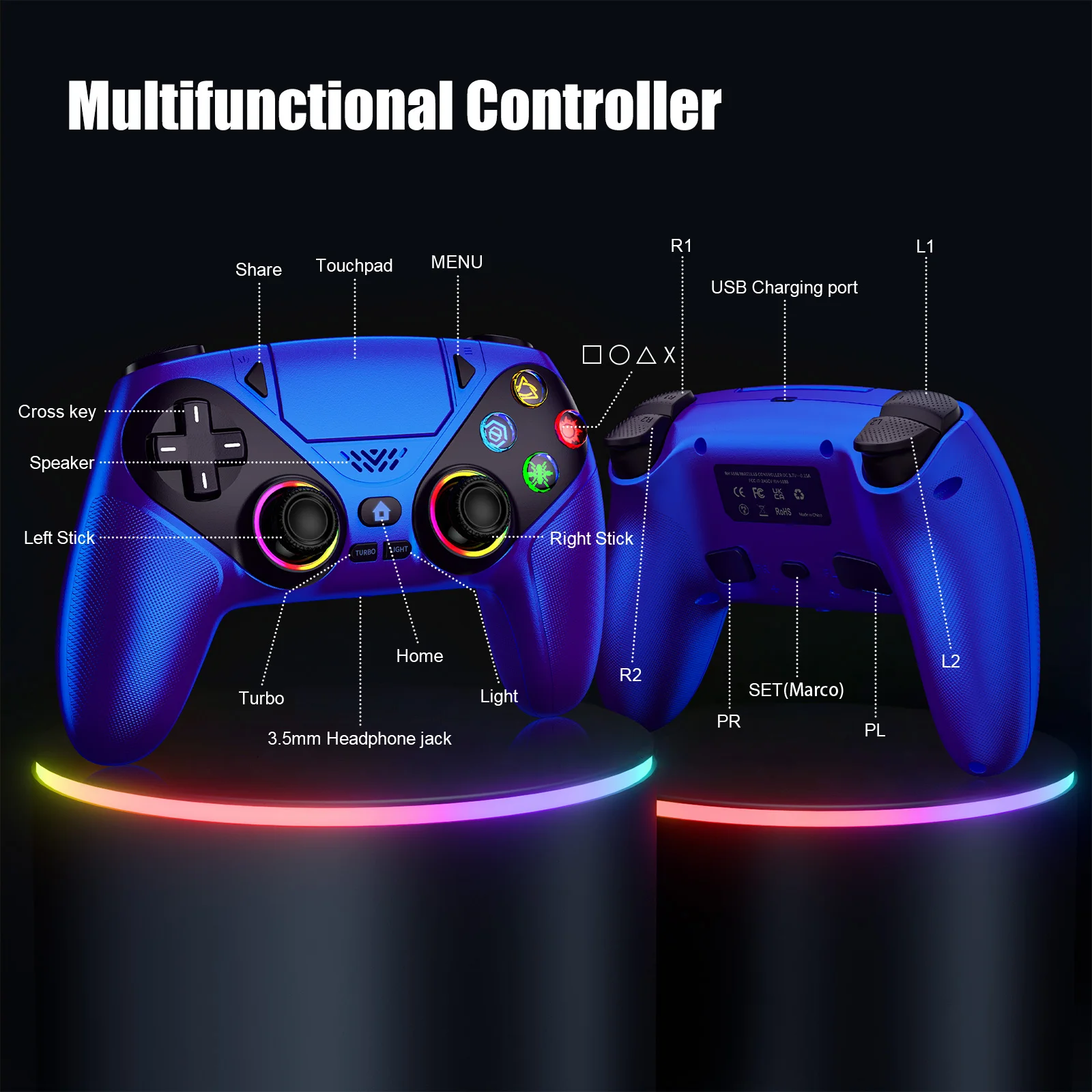 Controller für PS5/PlayStation 5 Pro/Slim/PC, kabellose Gamepads, RGB-Hall-Effekt, kein Drift, Spiel-Joystick mit Dual-Vibration, Marco/Turbo-Funktion – Detail 24
