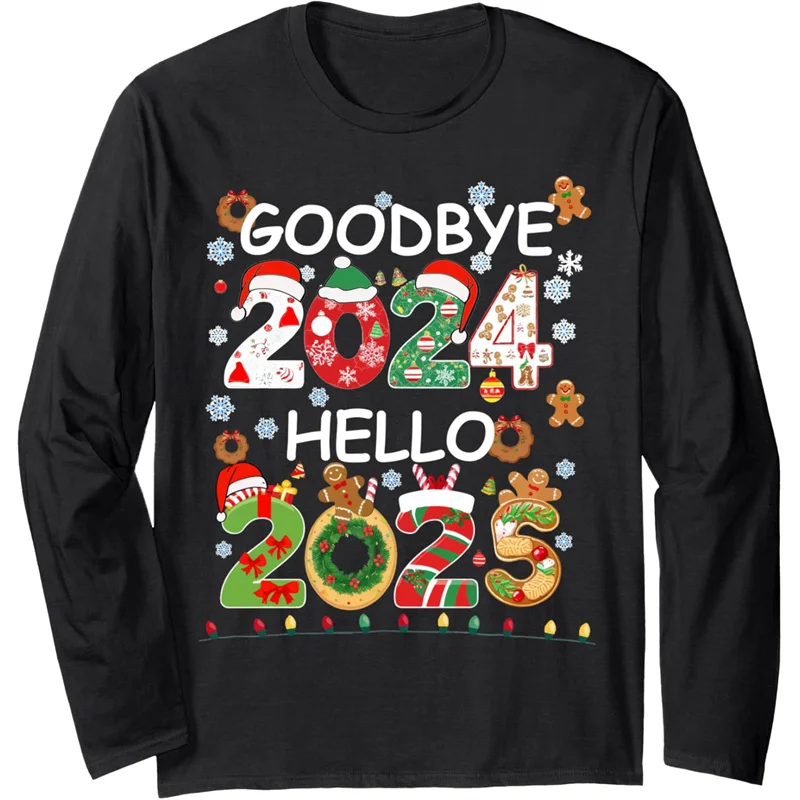 3D Printed Happy New Year 2025 T Shirt For Men Celebration Pattern Tees Autumn Casual O-Neck Tops Loose Long Sleeve T-Shirts