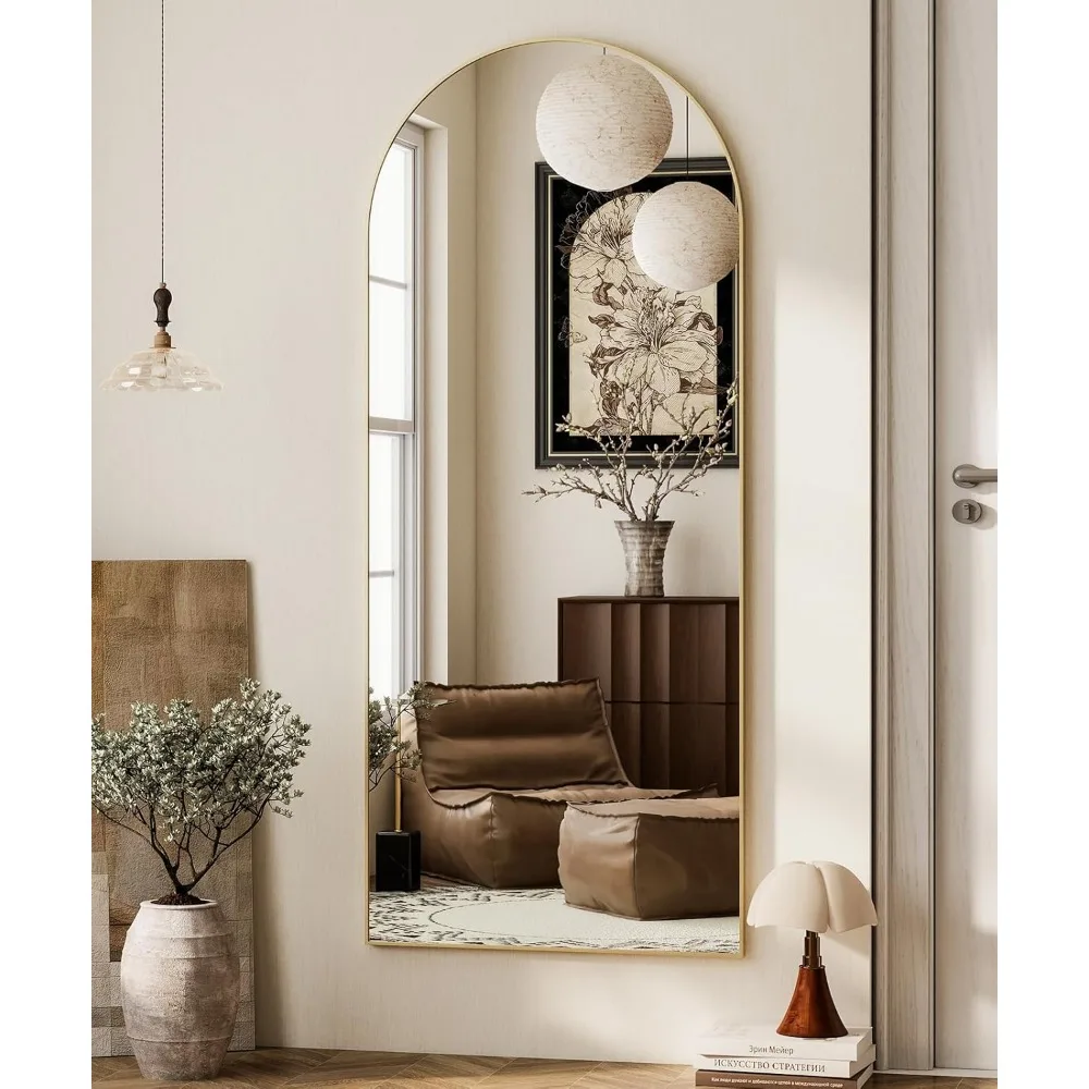 Specchio pendente ad arco moderno con cornice in alluminio - Specchio sospeso autoportante a figura intera 64x21 per la decorazione domestica