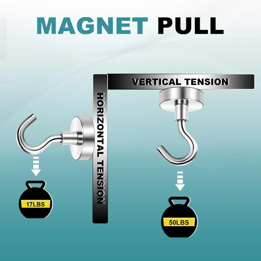 خطافات مغناطيسية شديدة التحمل 50 رطل خطاف مغناطيسي نيوديميوم قوي للمنزل والمطبخ والمكتب والمرآب بقطر 20 مم 0.78ih #3