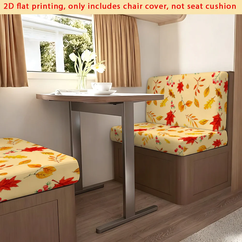 2pcs Autumn Maple Leaf Red Berry RV Dinette Booth Seat Cover Stretch Camper Bench Slipcover