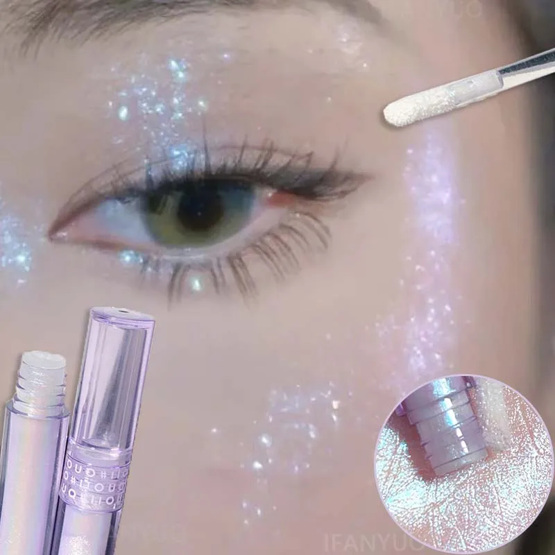 Iluminador Líquido Morado Brillante en Barra, Sombra de Ojos Diamante, Iluminador Facial, Lápiz de Ojos con Brillo de Seda, Maquillaje de Ojos Polarizado con Perla y Destellos de Alto Brillo