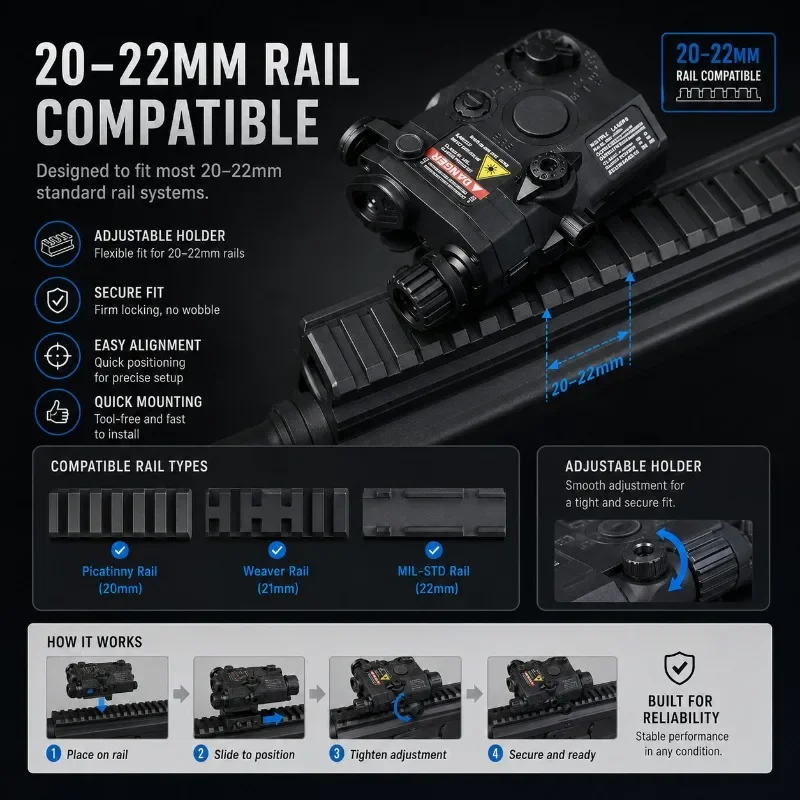 20-22MM Rail Compatible PEQ15 Battery Box Durable Adjustable Bracket Hobby Model Modification Accessories