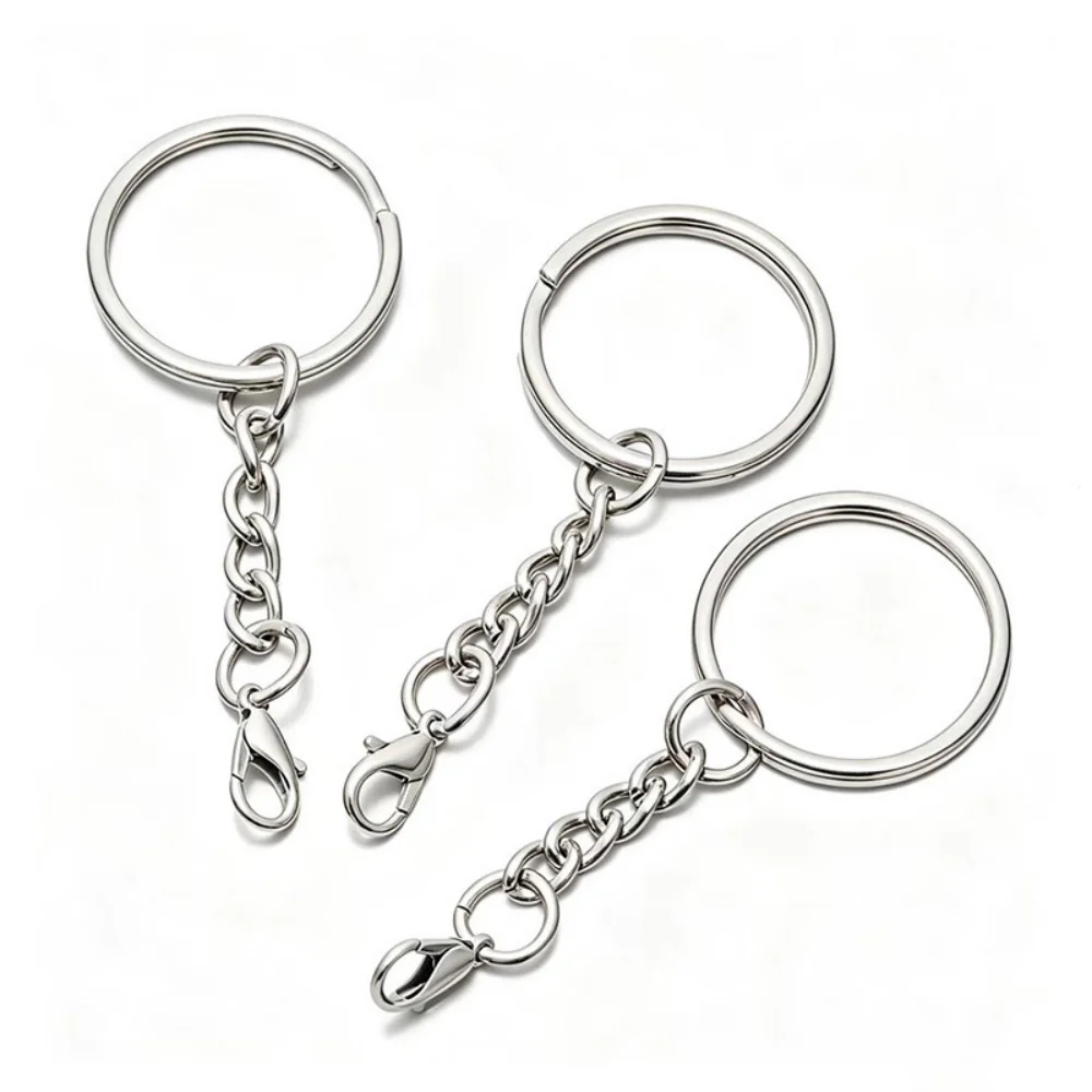 Lobster Clasp Metal Blank Keyring Keychain Split Key Ring with Chain Buckles Carabiner Keychain Round Wire Open Ring Accessories