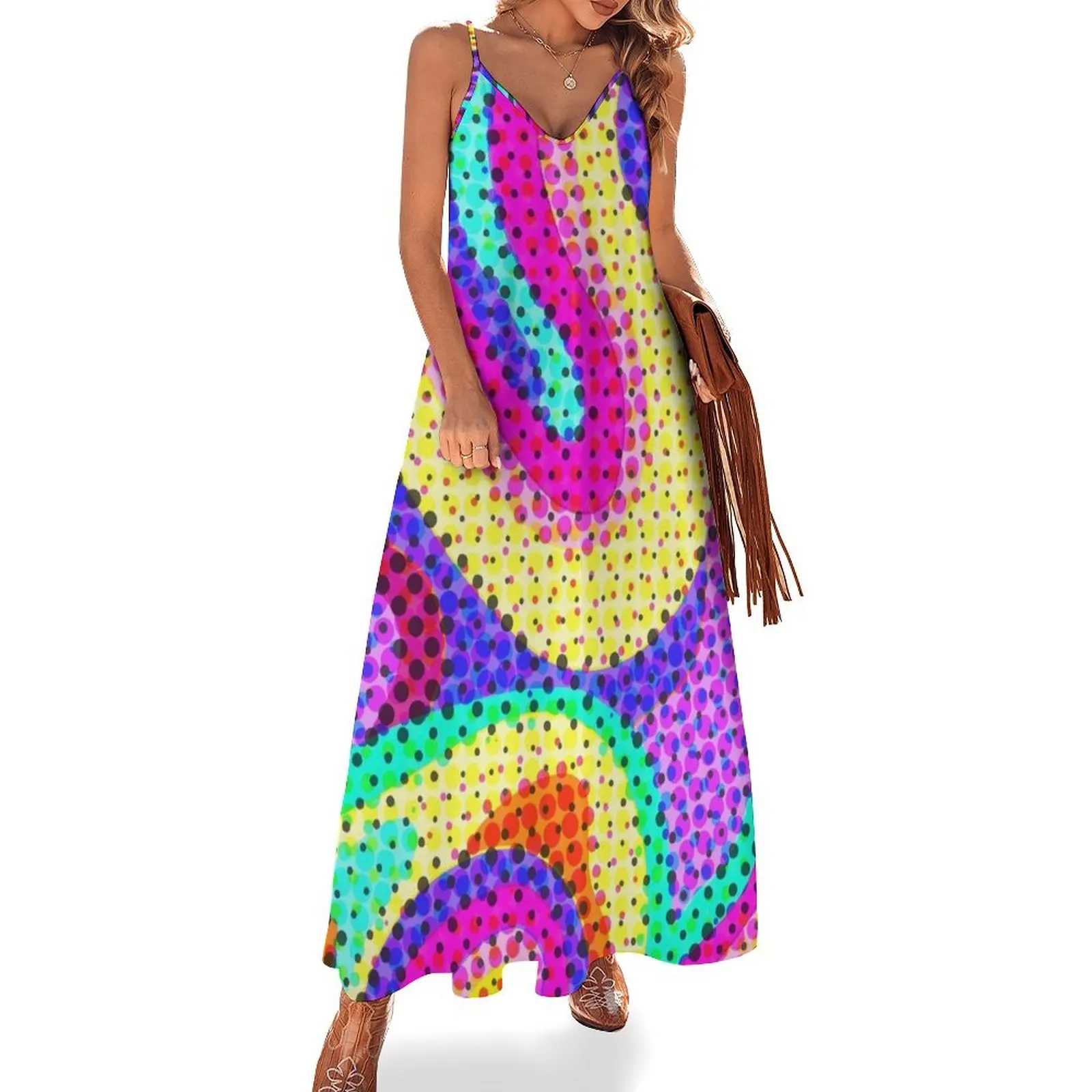 70s liquid pattern Sleeveless Long Dress dress party night Women's evening dress