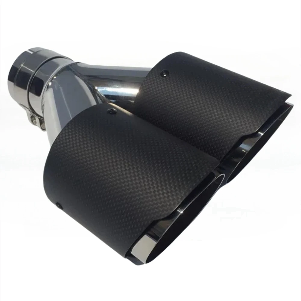 1 Pcs Universal Car Carbon Fibre Tail Throat Silencer Same Length Y-Shaped Double Out Twill Glossy Exhaust Muffler Tip